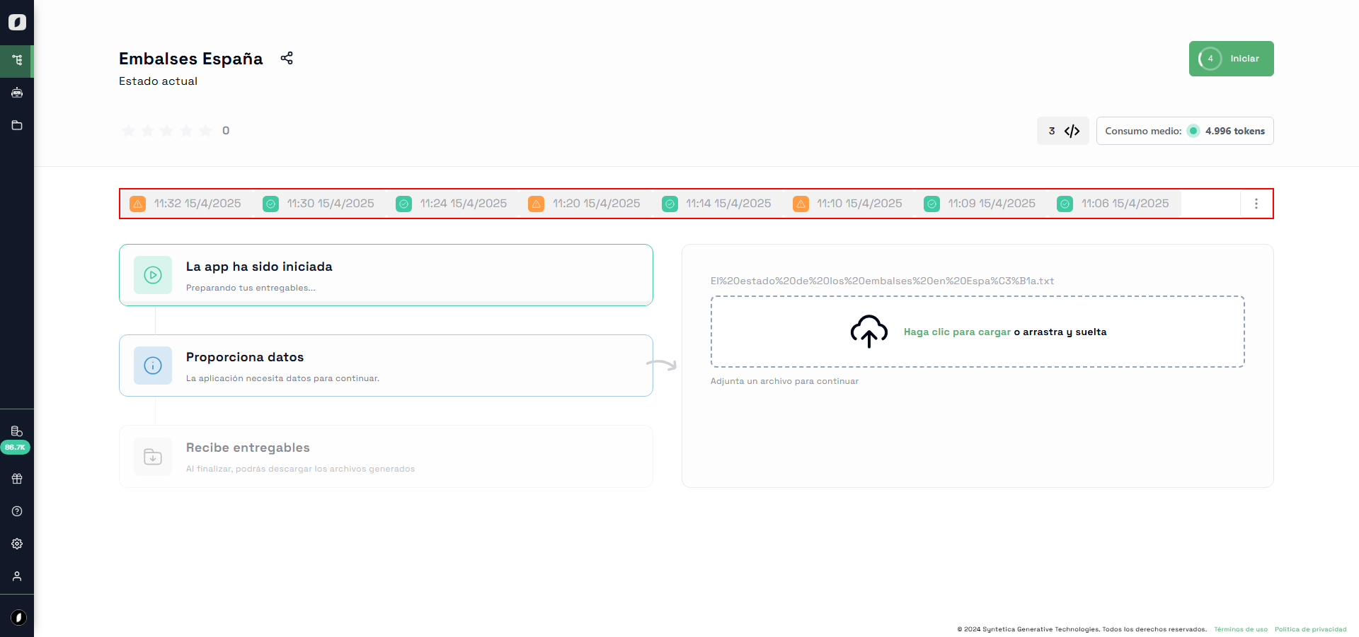 Tabs showing execution statuses