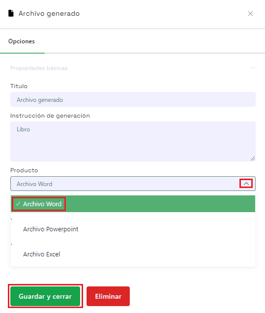 File output block: Selecting the format