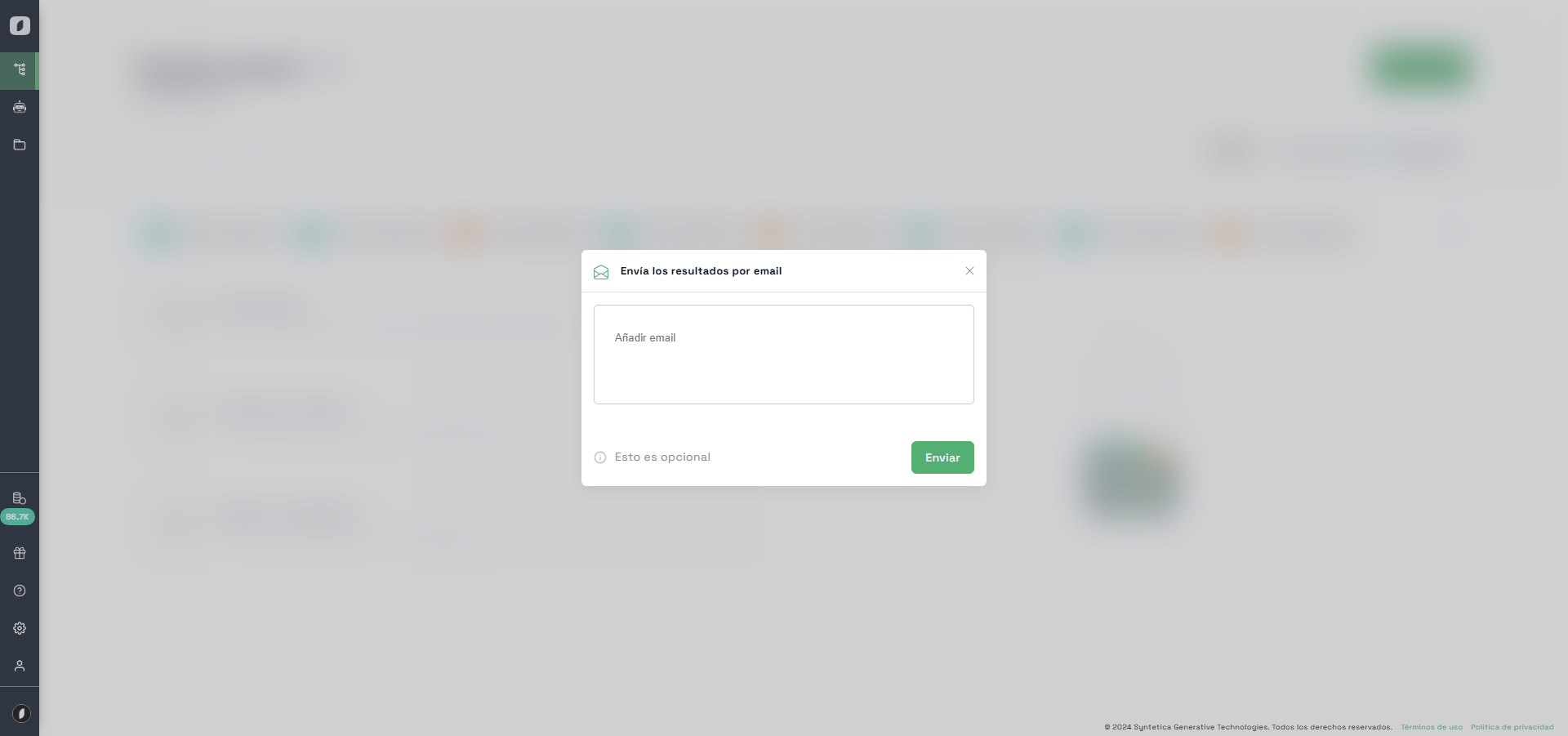 Popup window to enter email addresses to send the result to